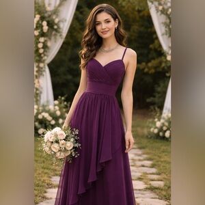 ANGELINA FACCENDA Eggplant Maxi Ruched Bodice Sweetheart Neck Evening Dress 14